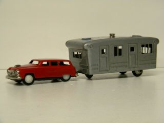 Vintage 1954 Plymouth Station Wagon Towing House Trailer Sss Japan Tin Friction