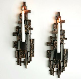 Vintage 70s Brutalist Wall Sconces Mid - Century Modern Syroco Dart 1974