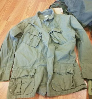 Vintage Vietnam Us Army Od Slant Pocket Shirt Rip - Stop Poplin,  Og - 107 Large