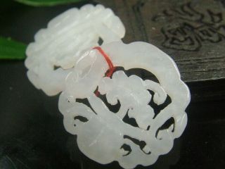 Antique Chinese Celadon Nephrite HETIAN Jade a ear Lotus - Pendants 2