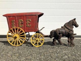 Antique Hubley Ice Wagon - (2) Cast Iron Horses - C.  1920 - -