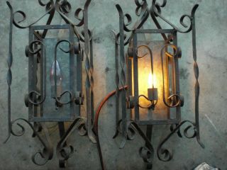 Pair Vintage Gothic Wrought Iron Wall Light Fixture
