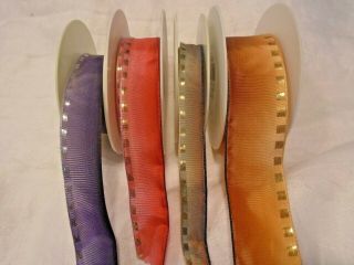 4 Partial Bolts Vintage French Wired Ombre Ribbon W/ Gold Woven Border