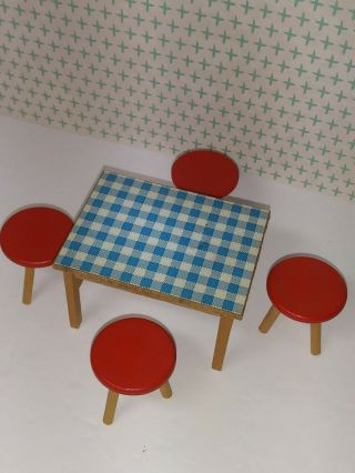 Dollhouse Lundy Furniture Table And Stool Chairs Mid Century Set 1:16 Scale