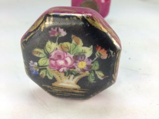 Antique French Porcelain Six Sided Door Knob Hand Painted Flower Display