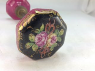 Antique French Porcelain Six Sided Door Knob Hand Painted Flower Display 2