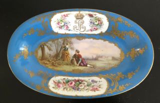 Antique Signed Handpainted Sevres Porcelain Oval Dish No.  2 Turquoise
