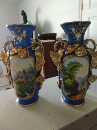 2 Antique Porcelain Vase With Landscape Scene - Hand Painted