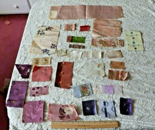 30 French Antique C1870 Woven Floral Silk Ribbon Fabric Samples Dolls