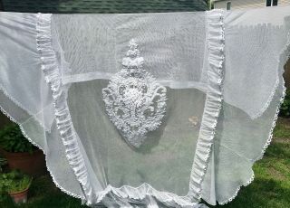 Antique Crisp White Net Lace Bedspread / Coverlet,  Early 1900 