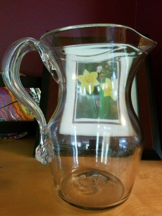 Antique Hand Blown Clear Glass Scio,  Ohio Farmhouse Water Pitcher 8 Cups 64 Oz.