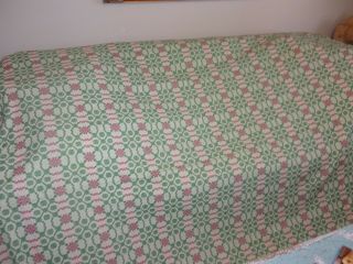 Vintage / Antique Coverlet / Quilt (pink / Green 102 X 84)