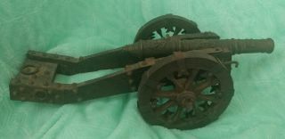Extra Large Spanish Cast Iron And Wood Cannon Vintage Toy