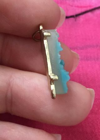 Vintage Antique Gold Blue Druzy Gemstone Crystal Charm Pendant Estate Find Vtg 3