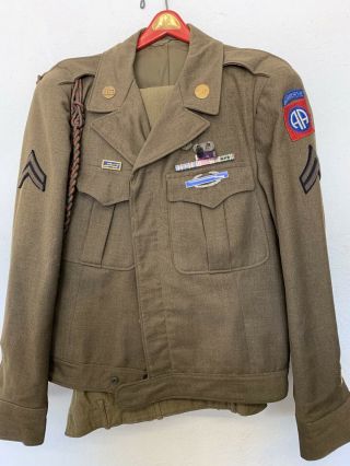 Ww2 82nd Airborne Paratrooper Ike Jacket Rare 42 Large Size With Pants