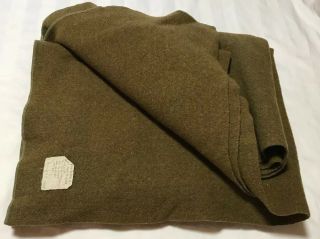 Bigalow Usa 1943 Army 100 Wool Green Blanket Size 70” X 56” I See No Holes