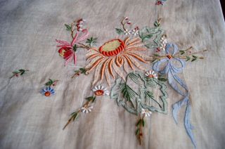 Vintage White Pina Linen Tablecloth Madeira Embroidery Applique T110