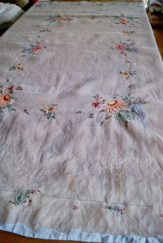 VINTAGE WHITE PINA LINEN TABLECLOTH Madeira Embroidery Applique T110 3