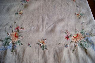 VINTAGE WHITE PINA LINEN TABLECLOTH Madeira Embroidery Applique T110 4