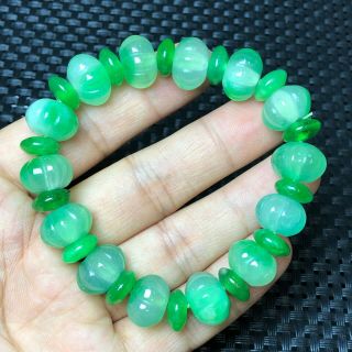 Chinese Green Jadeite Jade Collectible Pumpkin Shaped Beads Handwork Bracelet