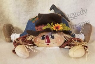 Fall Decor - Handmade Primitive Raggedy Scarecrow Doll - Shelf Sitter 1 Raffia