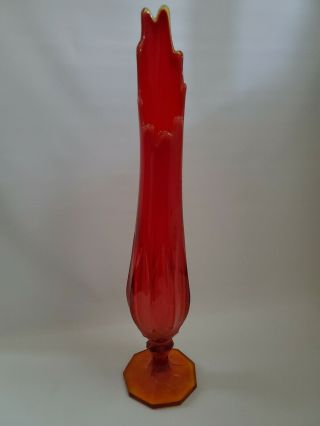 L E Smith Vintage Swung Glass Vase Art Viking Amberina Retro Fayette 22 "