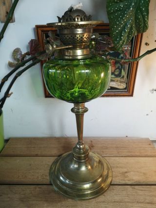 Antique Vintage Tall Green Font And Tall Stem Brass Base