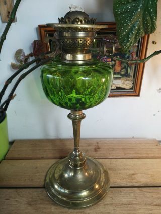 ANTIQUE VINTAGE TALL GREEN FONT AND TALL STEM BRASS BASE 3