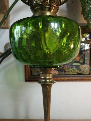 ANTIQUE VINTAGE TALL GREEN FONT AND TALL STEM BRASS BASE 4