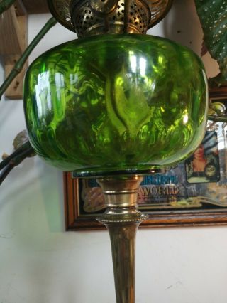 ANTIQUE VINTAGE TALL GREEN FONT AND TALL STEM BRASS BASE 5