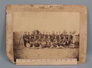 Lrg Antique Photograph,  Civil War Co.  B,  8th Regt.  M.  V.  M.  Camp Tents & Muskets