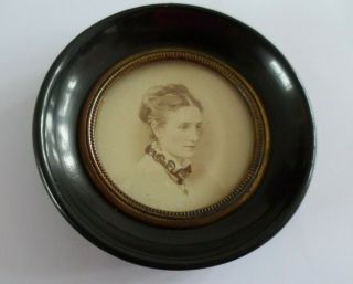 Antique Miniature Ebonised Photograph Frame With An Image Of An Edwardian Lady.