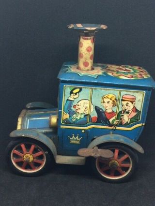 1950s Ko Japanese Tin Toy Wind Up Circus Clown Car