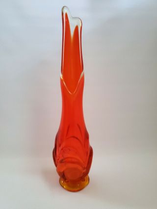 L E Smith Vintage Swung Glass Vase Art Viking Persimmon Retro Fayette 16 " Drape