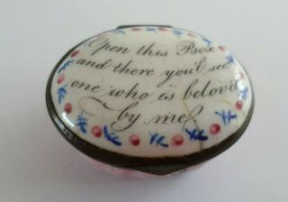 Antique Early 1800s English Enamelled Patch Box Given As A Love Token.