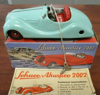 Vintage Schuco Akustico 2002 Key Wind Car W/key Instructions & Box Germany