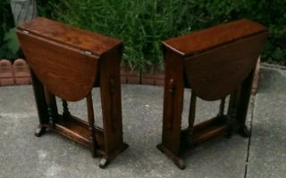 Small Antique Oak Edwardian Folding Side Tables