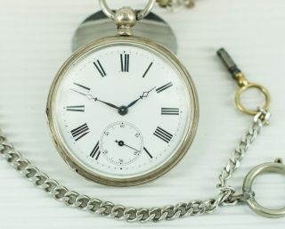 Antique Pocket Watch with chain and key - Solid Silver case 2