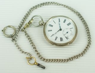 Antique Pocket Watch with chain and key - Solid Silver case 3