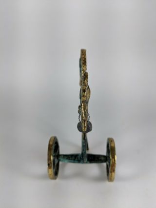 Vintage Etruscan Trojan Horse Chariot Athena & Owl Verde Patina Brass Verdigris 4