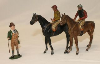 Heyde Germany Duplex Large Jockeys On Race Horses Circa 1920