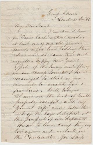 1861 Civil War Soldier Letter - Camp Chase - Lowell Ma - Good Content