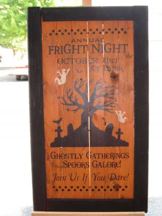Rustic Wood Country Halloween Sign - Fright Night