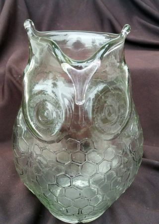 Antique French Glass Figural Owl Pitcher / Vase Molded Press Rare