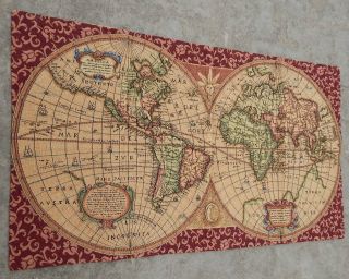 Vintage French World Map Scene Tapestry 112x65cm (a499)