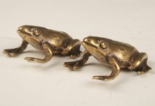 2 Unique Chinese Bronze Statue Figurines Animal Frogs Solid Handicraft Collecte