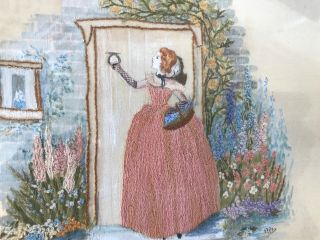 Vintage Small Embroidered Crinoline Lady Picture