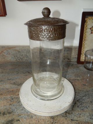 Antique Rowntree Gums Embossed Tin And Glass Candy Jar