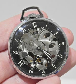 Vintage 1940 ' s Girard - Perregaux Shell Oil Skeleton Pocket Watch with Fob 7