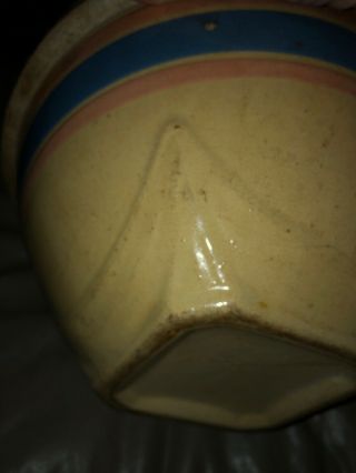 Antique Mccoy Lg Pink Blue Yellow Ware Mixing Bowl Primitive Stoneware Bowl 3